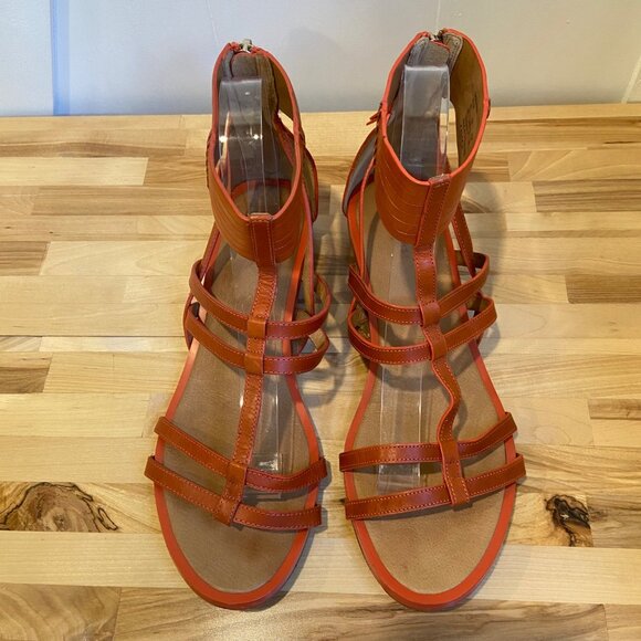 Coach Nillie Gladiator Sandals Size 39 In Burnt Orange Leather With Back Zipper - Picture 7 of 16